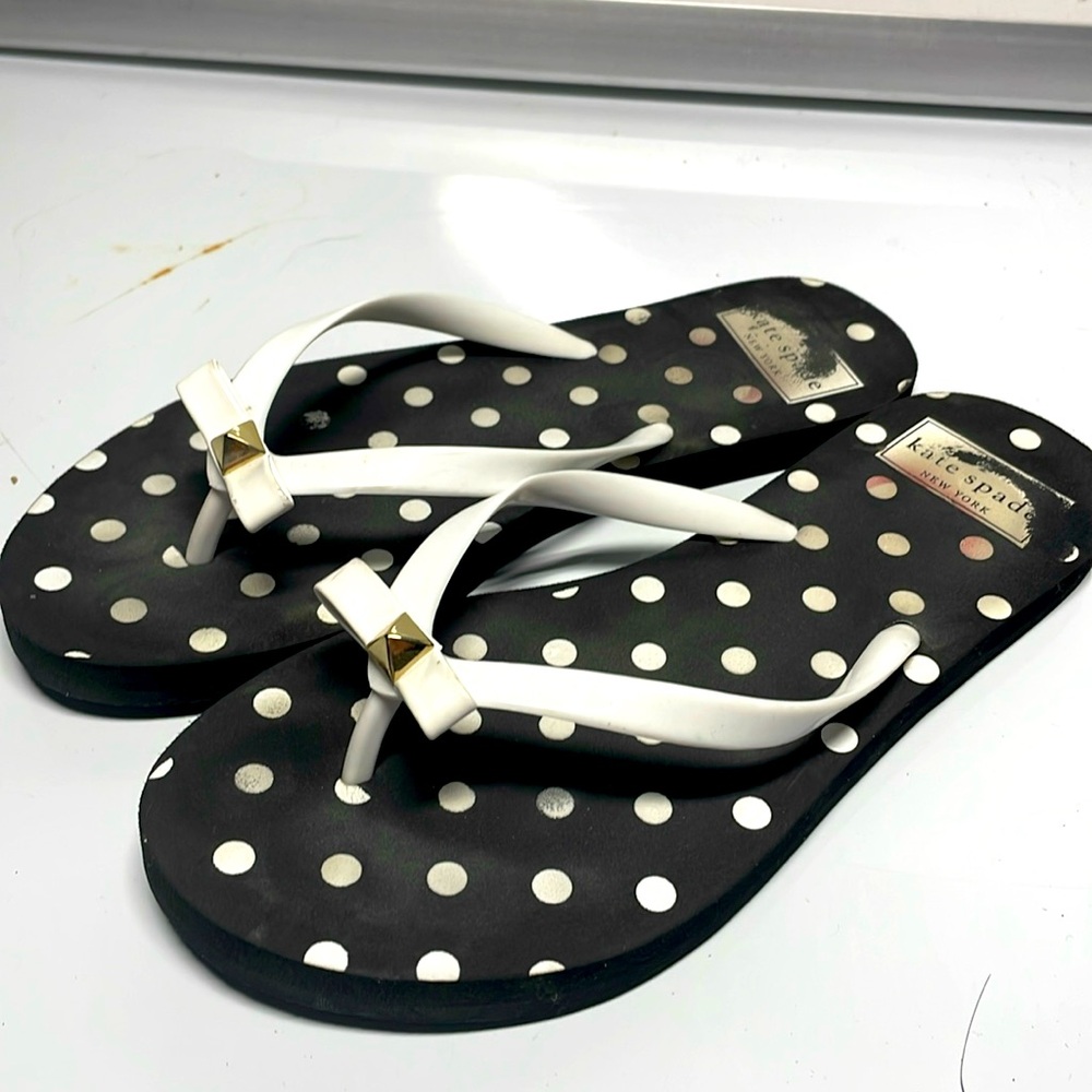 Kate Spade Black and White Polka Dot Sandals Size 5 - 6 Flip Flops With Bows